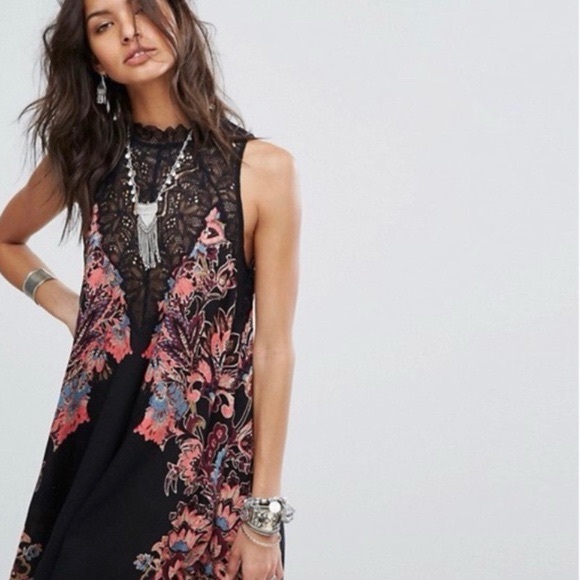 FP Intimately Black Lace Floral Slip Mini Dress - Picture 6 of 10